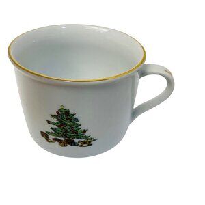 Holiday Hostess Christmas Tree‎ Mug With Gold Rim 10 Oz Porcelain Cup